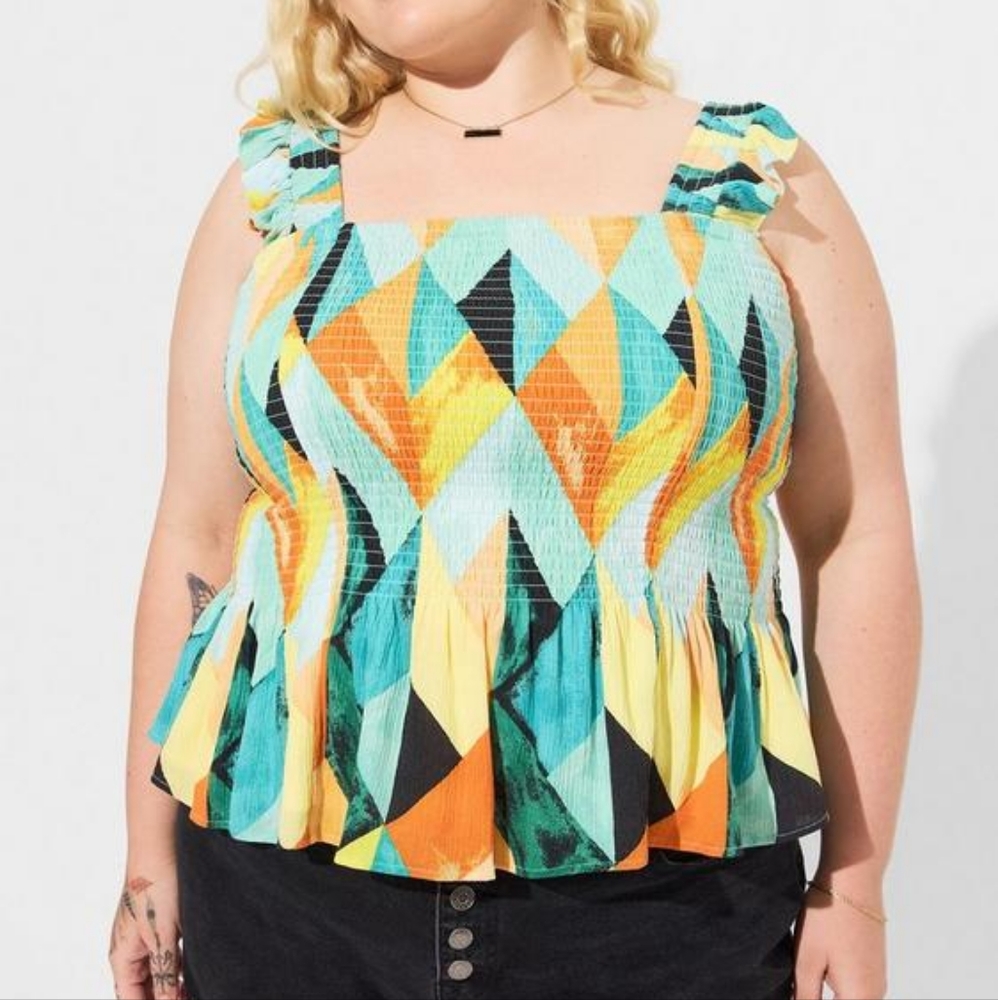 Torrid plus square neck ruffle smocked peplum tank top, 3XL, green